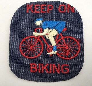 Vintage " Keep On Biking " Patch 1970s Jean Denim Bicycle From Usa