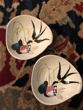 Vintage Mcm Red Wing Pottery Dishes 2 Bowls Birds Swallows Of Capistrano