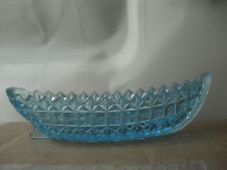 Antique / Vintage Open Salt Dish Cellar - Blue Pressed Glass Boat