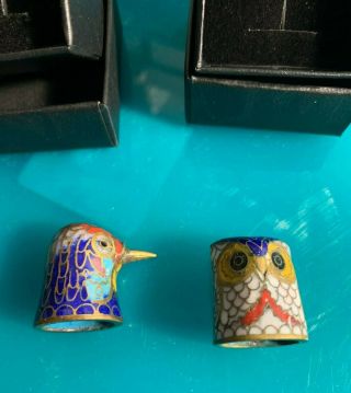 Thimble,  Vintage,  Cloisonne,  Bird And Owl