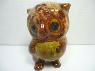 Vintage Dryden Brown Drip Glazed Owl Hot Springs Arkansas Pottery Hand Crafted
