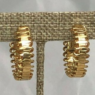 Unique Vintage Signed Sarah Coventry Goldtone Hoop Earrings Clip On
