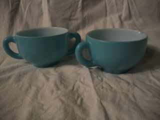 Vintage Pair Cream And Sugar Bowl Turquoise Blue Hazel Atlas? A - 13 And B - 16