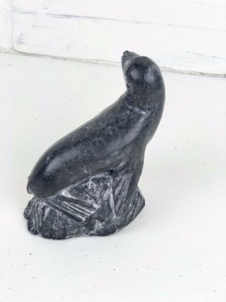 Vintage 5 " Seal Seal Hand Carved Soapstone By Wolf Sculptures