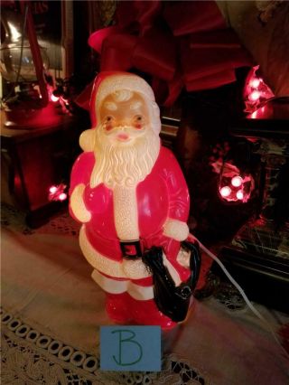Vtg 1968 13 " Light Up Blow Mold Christmas Santa Claus Holding Bag Decoration B