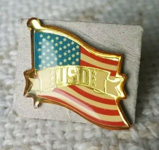 Rare Vintage Uso United Service Organizations American Flag Lapel Pin Wwll Era
