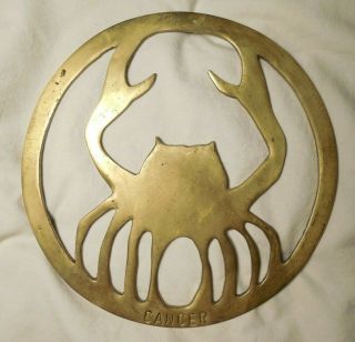Zodiac Cancer - - Vintage Brass Metal Wall Art Cutout Emblem Symbol Crab