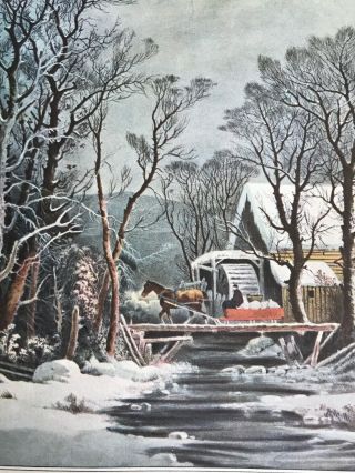 Vintage 1952 Currier And Ives Print From Lithograph Book Large Size Winter Farm