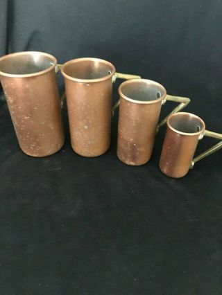 Set Of 4 Vintage Copper Measuring Cups 1 Cup,  3/4 Cup,  1/2 Cup And 1/4 Cup