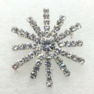 Vintage Sun Burst Brooch Pin Clear Glass Rhinestone Costume Jewelry
