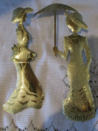 Vtg Homco Home Interior Brass Victorian Ladies Set Of 2 Wall Accents Decor