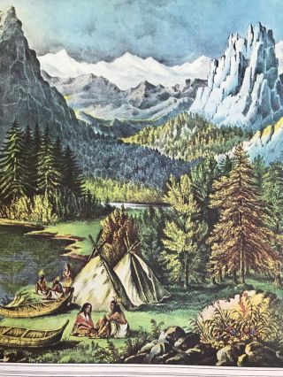Vintage 1952 Currier And Ives Print From Lithograph Book Large Size Yosemite