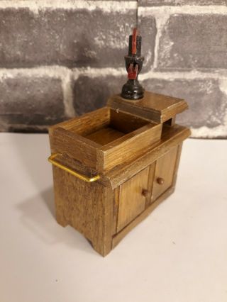 Vintage Dollhouse Miniatures Wood Kitchen Dry Sink With Water Pump Cabinet 1:12 3