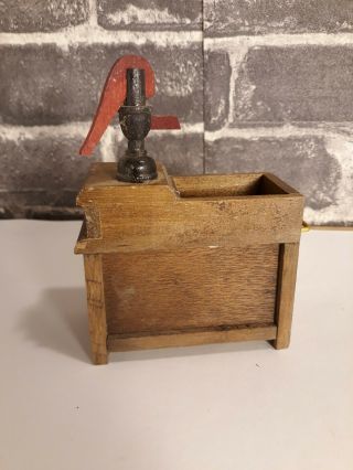 Vintage Dollhouse Miniatures Wood Kitchen Dry Sink With Water Pump Cabinet 1:12 5