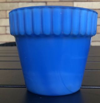 Vintage Akro Agate Blue Slag Glass Flower Pot Planter 2.  5”