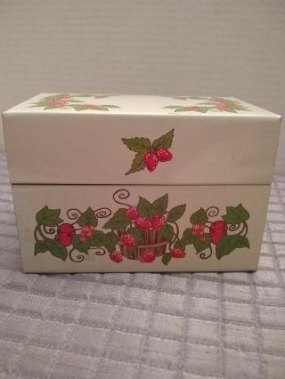Vintage Syndicate Mfg Co Recipe Tin Metal Box Strawberries Cards Vintag