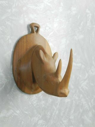 Vtg Carved Wood Rhinoceros African Rhino Sculpture Wall Hanging Bust Miniature