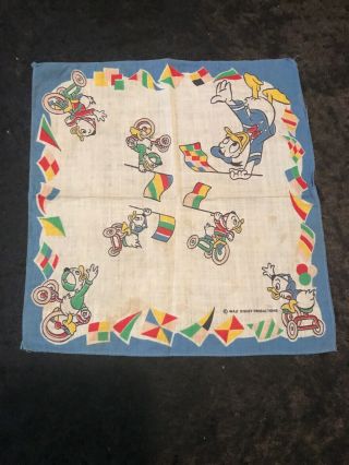 Vtg Children’s Handkerchief Walt Disney Donald Duck Racing W/huey Louie Dewey