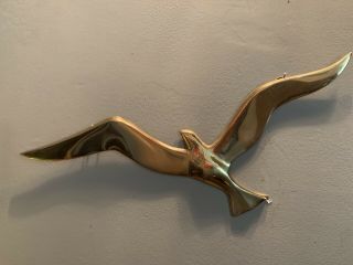 Vintage Mid Century Modern Brass Bird In Flight Seagull Wall Hanging Art 20 "