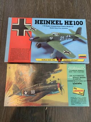 Vintage 1/72 Lindberg Heinkel He100 German Aircraft & Republic P - 47b Thumderbolt