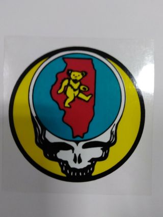 Grateful Dead _rare Vtg_ 4 Inch Vinyl Sticker Illinois State Steal Your Face