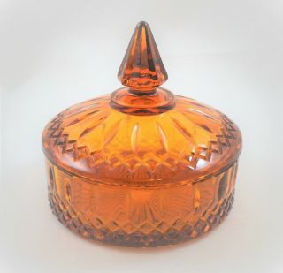 Vintage Indiana Amber Glass Covered Candy Dish
