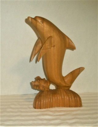 Vintage Hand Carved Wooden Dolphin Sculpture Figurine 12 " Tall,  Detail