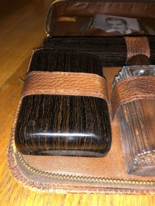 Vintage Brown Top Grain Leather Men ' s Vanity Case Travel Grooming KIT 4