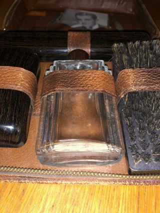 Vintage Brown Top Grain Leather Men ' s Vanity Case Travel Grooming KIT 5