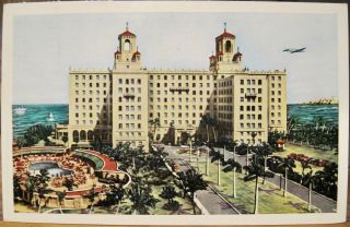 Vintage Postcard Havana Bay Hotel Nacional De Cuba Swimming Pool 1954 Stamps