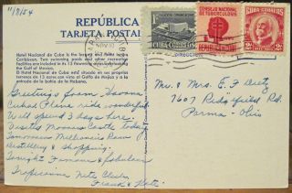 Vintage Postcard HAVANA Bay HOTEL NACIONAL DE CUBA Swimming Pool 1954 Stamps 2
