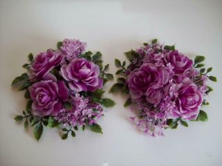 Vintage Plastic Flower Candle Holder Rings Retro Purple Floral Decor