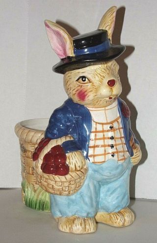 Vintage " Mr.  Bunny Rabbit With Basket " Planter - By Bloom Rite