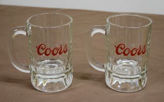 Set Of 2 Heavy Glass Coors Vintage Beer Mugs,  Steins,  Each 3 " Diameter X 5 " Tall