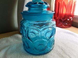 Vintage Le Smith Moon And Stars Marine Blue Canister 5 1/4 Ground Lid