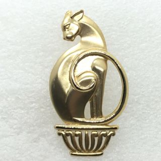 Signed Jj Vintage Egyptian Cat Brooch Pin Figural Gold Tone Costume Jewelry