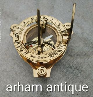 Nautical Solid Brass Sundial Compass Vintage Marine Camping Compass Gift