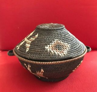 Vintage Traditional Hand Woven Africian Zulu Basket With Lid