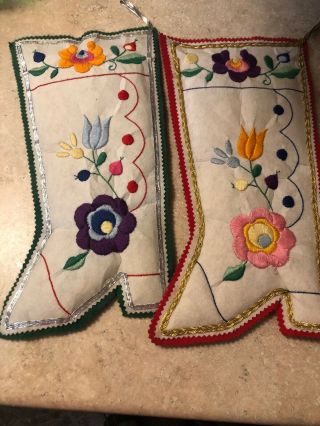 Two Vintage Embroidered Felt Christmas Stockings High Heels/boots