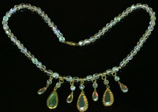 Vintage Antique 1930 - 1960 Faceted Czech Crystal Necklace With Pendants B549