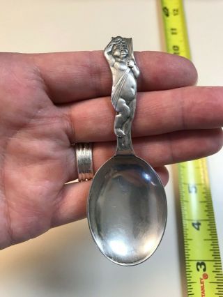 Vintage Sterling Silver Baby Spoon/marked/c3/curved/antique?/cherub/unusual