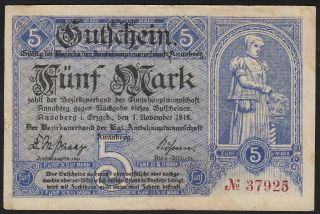 1918 5 Mark Germany Annaberg Vintage Emergency Wwi Money Banknote Notgeld Vf