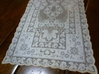 Vintage Floral Net Lace Table Runner Dresser Scarf 48 X 15 "