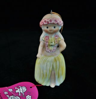 Vintage Seto Ceramic Japan " Happy Bell " Blonde Girl In Hula Skirt Bell 3 1/4 "