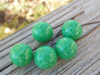 Vtg Rare Old Peking Green Glass Beads Copper Embedded Wire For Drops & Dangles