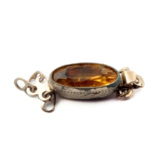 Vintage Czechoslovakia Art Deco Amber Glass Rhinestone 3 Strand Necklace Clasp