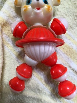 Vtg Hard Plastic Celluloid Baby RATTLE Crib Toy Elastic Strung Puppy Doll Prop 4