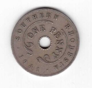 Southern Rhodesia - Rare Vintage 1 Penny Coin 1941 Year Km 8