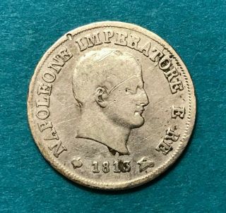 1813 - M Italian States Kingdom Of Napoleon 10 Soldi Vintage Silver Bonaparte Coin