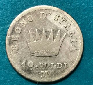 1813 - M Italian States Kingdom of Napoleon 10 Soldi Vintage Silver Bonaparte Coin 2